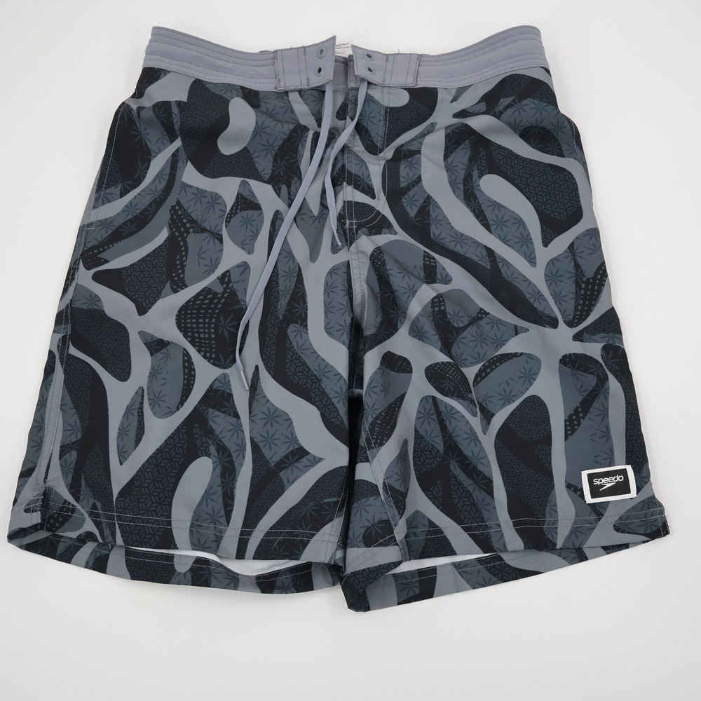 Speedo Board Shorts Men Large Grey Abstract Geometric Print Athletic Swim Trunks